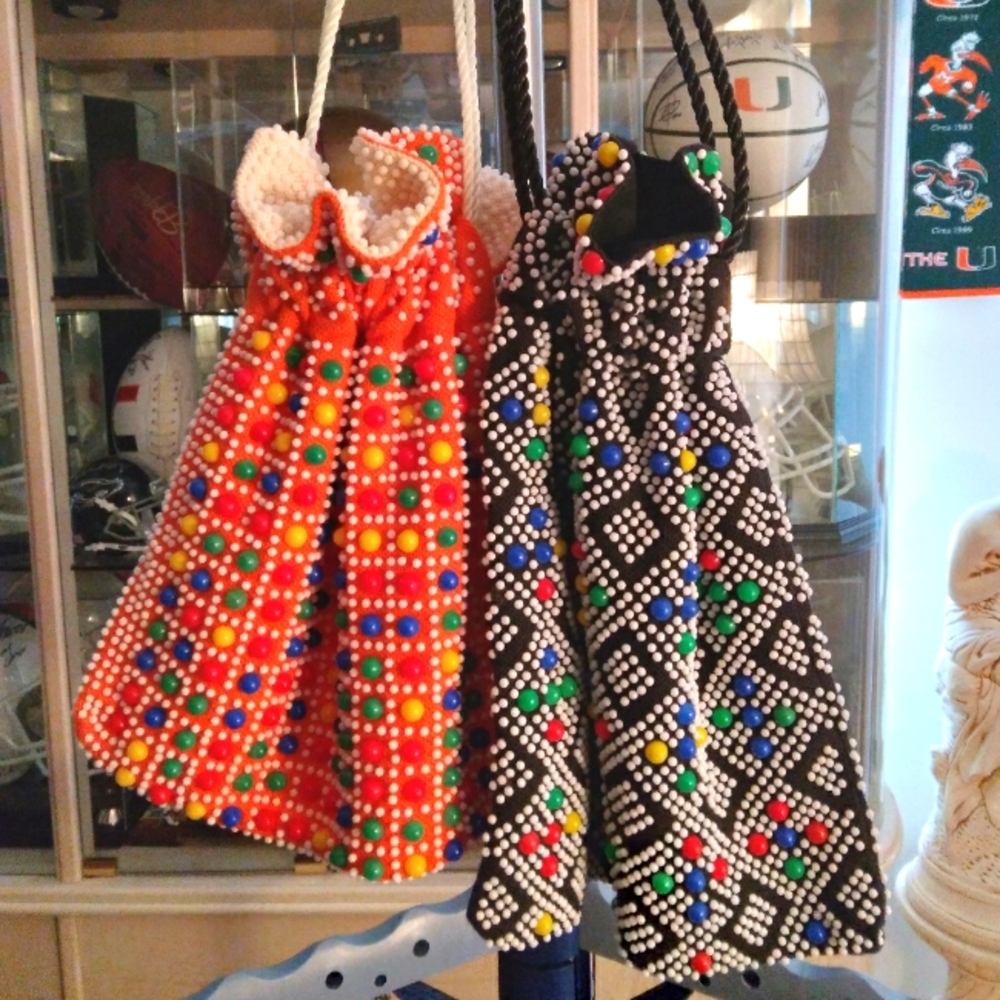 Vintage beaded 2 Lot drawstring handbags